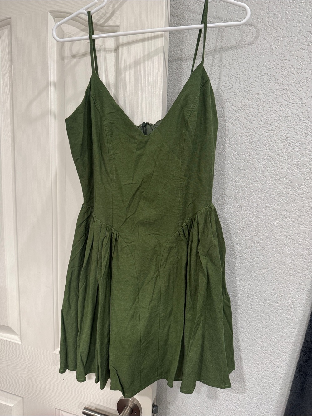 Olive Green Mini Dress with Spaghetti Straps